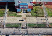 A drone view shows the Bluebonnet Detention Facility in Anson