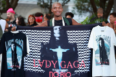 Lady Gaga fans gather outside the Copacabana Palace hotel prior to her arrival in Rio de Janeiro