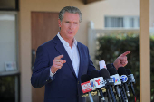 California Governor Newsom holds press conference after federal government's demobilization of 2,000 National Guard members, in Downey