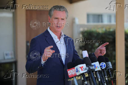 California Governor Newsom holds press conference after federal government's demobilization of 2,000 National Guard members, in Downey