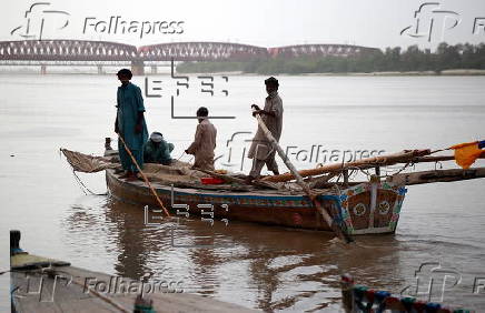Water level situation in the Indus river following monsoon rains in Hyderabad