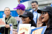 Protest against President Trump's new sweeping travel ban at LAX
