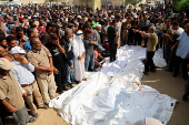 Funeral of Palestinians killed overnight in Israeli attacks, in Khan Younis