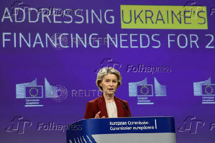 EU Commission President Von der Leyen and EU Commissioner for Economy Dombrovskis hold a press conference addressing Ukraine's financing needs for 2026-2027