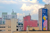 Painel de Nise Vieira em meio a paisagem urbana de SP