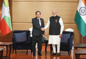 India's Prime Minister Narendra Modi meets Myanmar's junta chief Min Aung Hlaing on the sidelines of the BIMSTEC Summit, in Bangkok