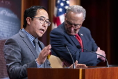 Senate minority leader Schumer speaks on the tariff plans implemented by the Trump administration