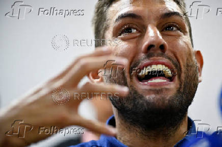 Opposition former governor candidate for Miranda State, Requesens, addresses the media, in Caracas