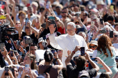 Pope Leo XIV holds the general audience in St. Peter's Square at the Vatican