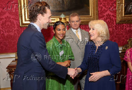 Britain's Queen Camilla hosts reception for the BBC's 500 Words finalists, at Buckingham Place in London