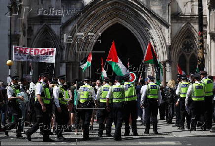 'Palestine Action' activisits protest outside the High Court in London