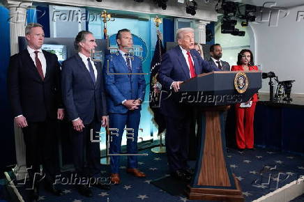 US President Donald Trump addresses the media at the White House