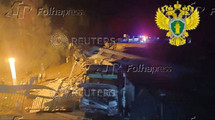 Aftermath of bridge collapse and train derailment in Russia's Bryansk region