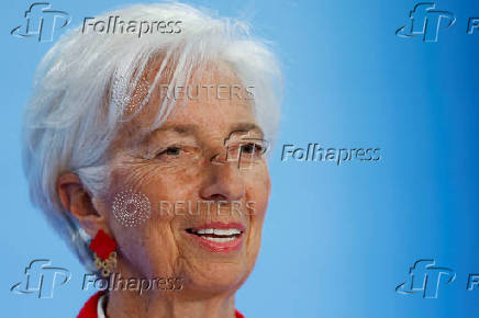 European Central Bank President Christine Lagarde addresses the media in Frankfurt