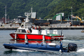 A Black Tide unmanned surface vehicle, developed by Lungteh Shipbuilding company, is seen at a sea drone event in Yilan