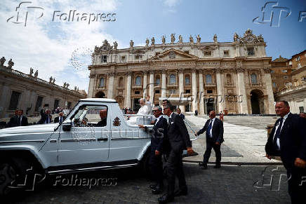 Pope Leo XIV leaves general audience in St. Peter's Square, at the Vatican