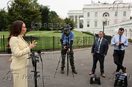 U.S. Secretary of Agriculture Rollins speaks with reporters at the White House in Washington