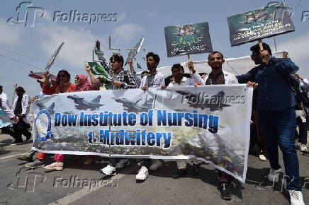 University students rally in solidarity with the Pakistani armed forces in in Karachi