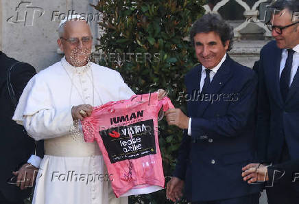 Pope Leo XIV meets the participants of Giro d'Italia at the Vatican