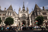 'Palestine Action' activisits protest outside the High Court in London