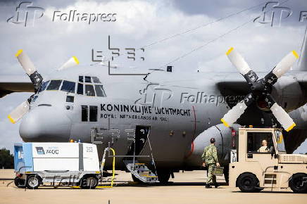 Dutch cargo plane is prepared in Eindhoven for airdropping humanitarian aid over Gaza