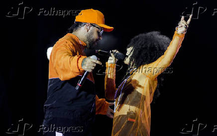 O rapper Emicida durante sua apresentação no Rock in Rio 2019