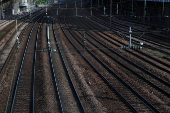 View of empty railway tracks at the Pont Cardinet train station in Paris