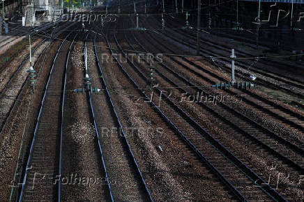View of empty railway tracks at the Pont Cardinet train station in Paris