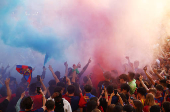 FC Barcelona celebrate winning LaLiga