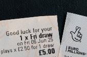 Photo illustration of EuroMillions lottery ticket