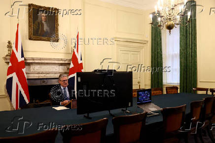 Britain's PM Starmer co-chairs the Coalition of the Willing videoconference call with European leaders on Ukraine, in London