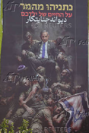 Picture of Israel's PM Netanyahu hangs from a building in Tehran