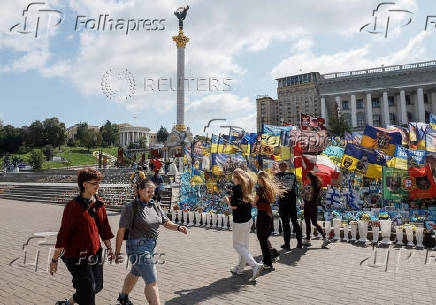 A view shows the Independence Square of Ukrainian capital in central Kyiv