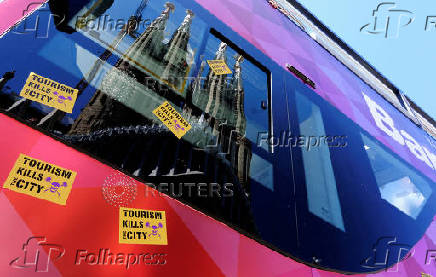 FILE PHOTO: Stickers that read 