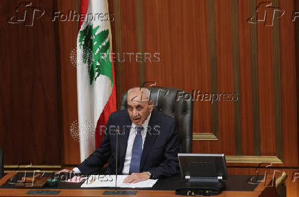 Lebanese Parliament Speaker Nabih Berri attends a parliament session in Beirut