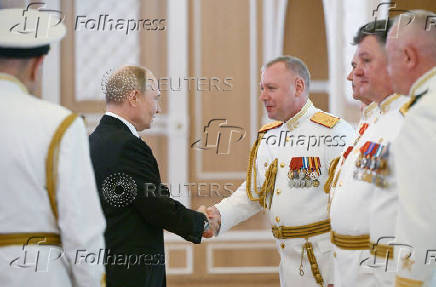Russian President Putin congratulates naval officers on Russia's Navy Day in Saint Petersburg
