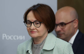 Elvira Nabiullina, Governor of Russian Central Bank, attends a press conference in Moscow
