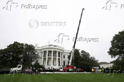 New flagpole is installed on the South Lawn at the White House
