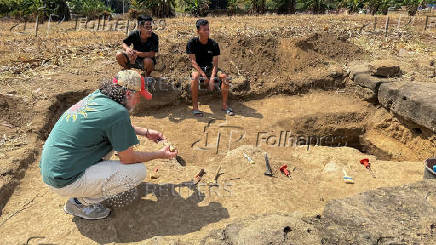 Archaeologists from Australia and Indonesia work at the site, where they found artiefacts which scientists say may be evidence of humans living there 1.5 million years ago, in Soppeng