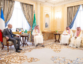 Saudi Foreign Minister Prince Faisal bin Farhan meets the French Minister of Europe and Foreign Affairs Jean-Noel Barrot in Riyadh, Saudi Arabia
