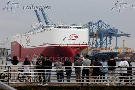 A BYD vessel docks at the Itajai port in Santa Catarina
