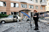 Aftermath of a Russian drone struck an apartment building, in Kyiv