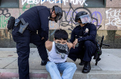 Protest against federal immigration sweeps, in downtown Los Angeles