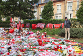 Tribute to Liverpool's Portuguese soccer player Diogo Jota, who died in a car crash near Zamora, Spain
