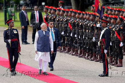 India's PM Modi attends his welcoming ceremony in Colombo