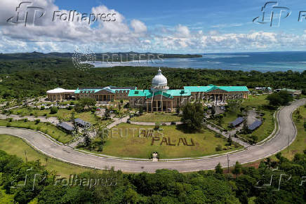 A drone view of Palau?s national Capitol Building, in Ngerulmud