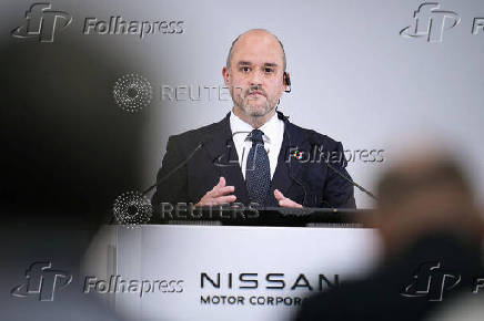 Nissan's CEO Ivan Espinosa speaks to reporters during a press conference in Yokohama