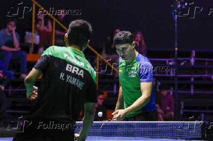 Hamilton Yanane durante partida contra o tênista Rafael Turrini válida pelo Circuito Internacional de tênis de mesa WTT Star Contende em Foz do  Iguaçu (PR)