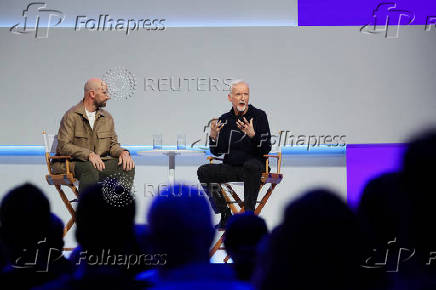 Meta Chief Technology Officer Andrew Bosworth sits next to film director James Cameron during the Meta Connect event in Menlo Park