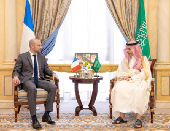 Saudi Foreign Minister Prince Faisal bin Farhan meets the French Minister of Europe and Foreign Affairs Jean-Noel Barrot in Riyadh, Saudi Arabia